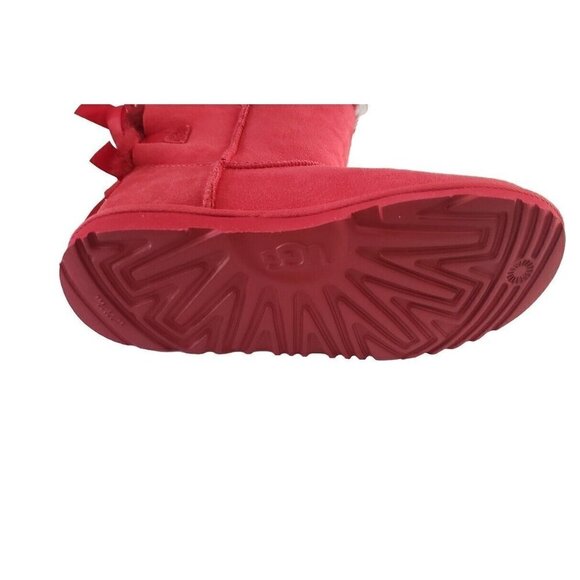 NEW UGG BIG KIDS BAILEY BOW II SAMBA RED SUED BOOT SZ 5 - Picture 4 of 8